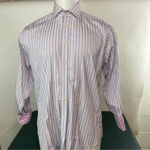 Thomas Dean Cotton Non-Iron Button Down Long Sleeve Dress Shirt Size L (538)